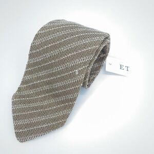 Eton Tie Men One Size Beige White Striped Cotton Knit Classic Necktie Italy Made